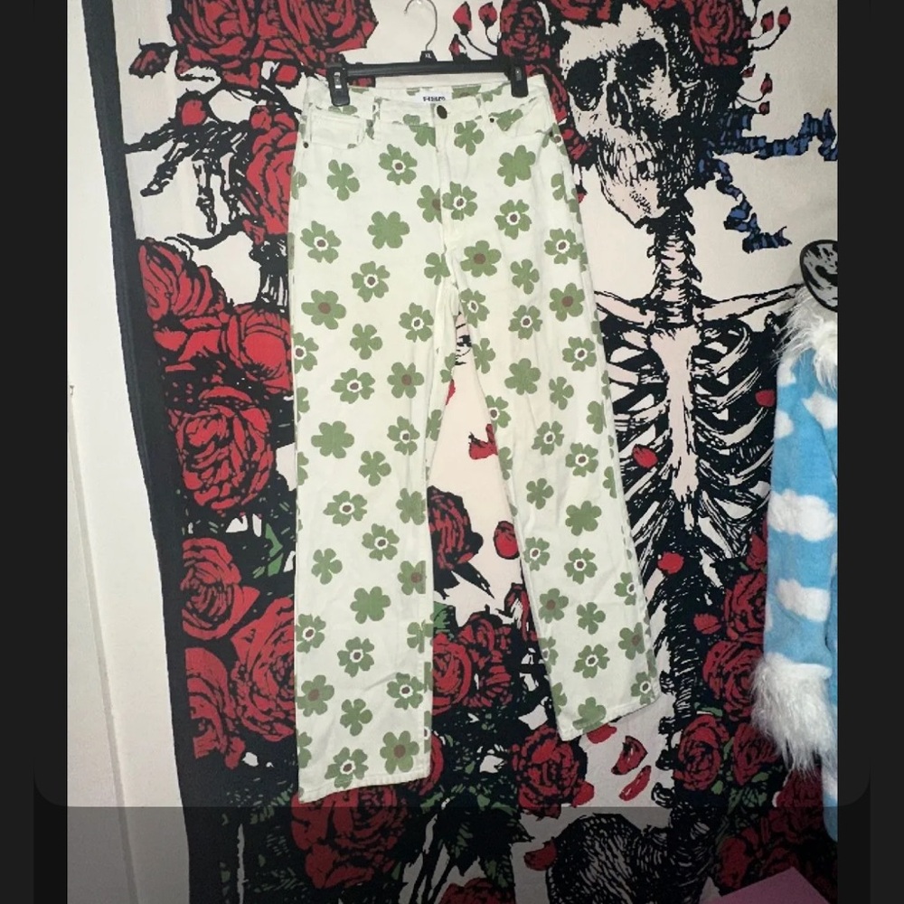 RSQ Green Floral Straight Leg Jeans